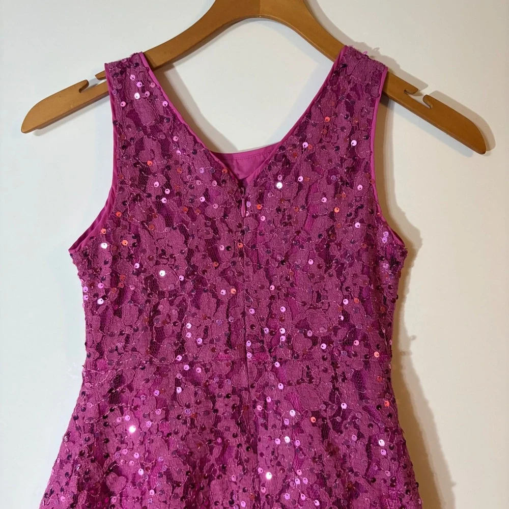 Gymboree Girls Magenta Pink Sequin Floral Lace Sleeveless‎ Party Dress Size 8